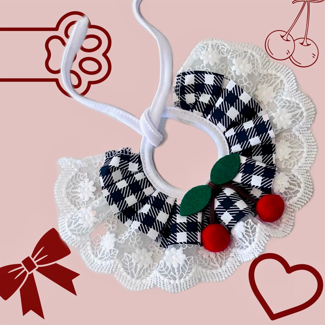 Black Cherry Gingham Lace Ruffle Dog Collar