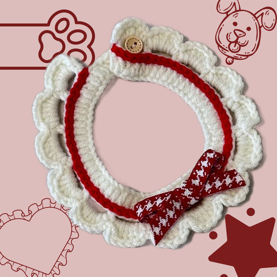 Red Scalloped Edge Soft Knitted Dog Collar