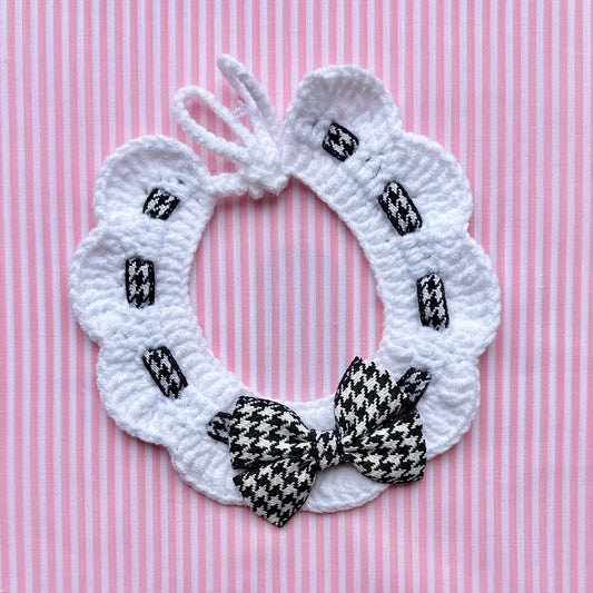 Scalloped Houndstooth Crochet Dog Collar in Black & White