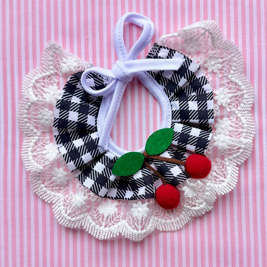 Black Cherry Gingham Lace Ruffle Dog Collar