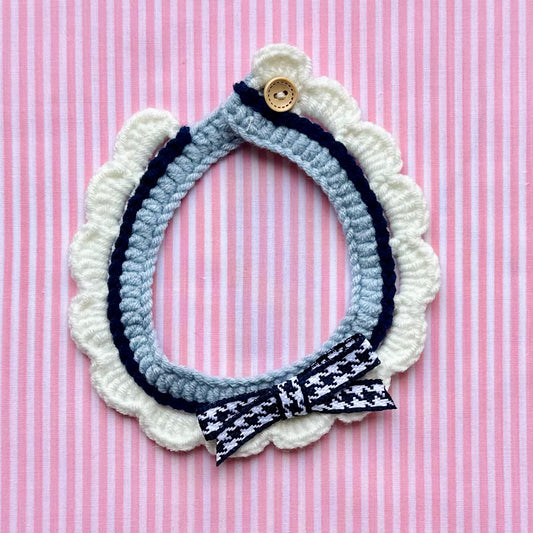 Blue Scalloped Edge Soft Knitted Dog Collar