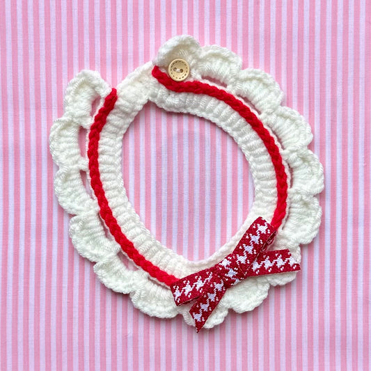 Red Scalloped Edge Soft Knitted Dog Collar