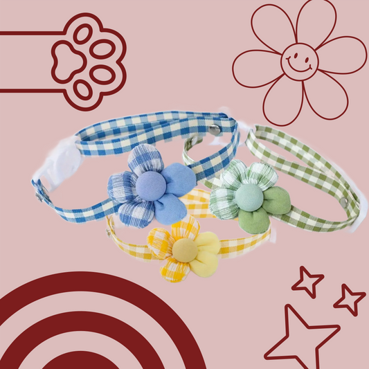 Adjustable Gingham 3D Flower Dog Collar