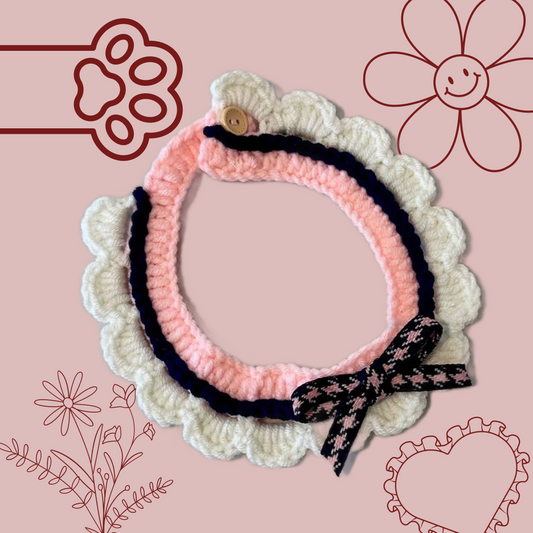 Pink/Black Scalloped Edge Soft Knitted Dog Collar