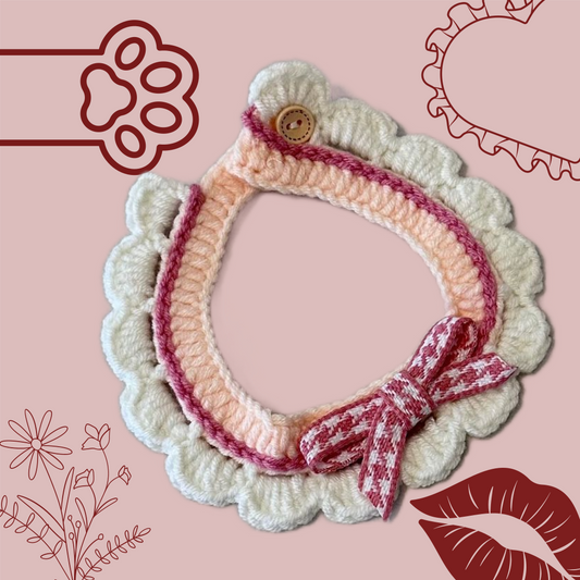 Pink Scalloped Edge Soft Knitted Dog Collar