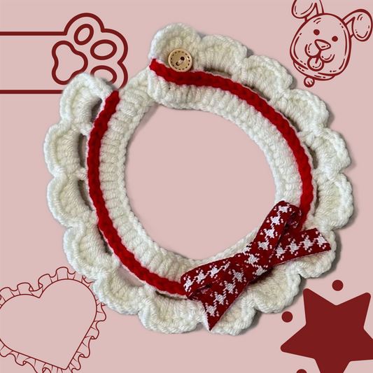 Red Scalloped Edge Soft Knitted Dog Collar